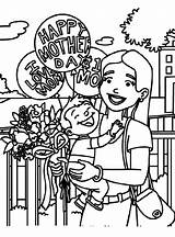Coloring Mothers Pages Mom Celebrating Kids Happy Crayola Mother Color sketch template