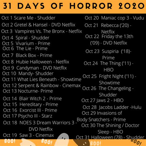 31 Days Of Horror Challenge 2020 Halloween Horror