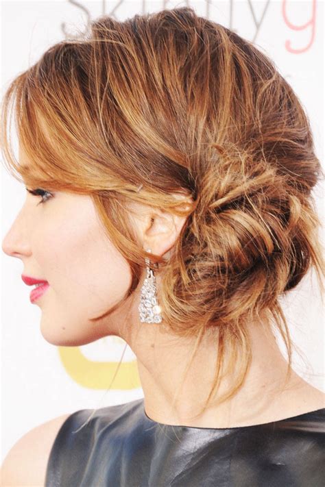 jennifer lawrence side bun women hairstyles