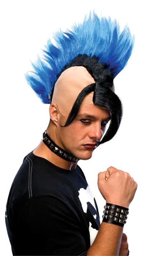 Cyber Punk Blue Mohawk Mens Adult Rocker Gothic Emo Costume Wig Ebay