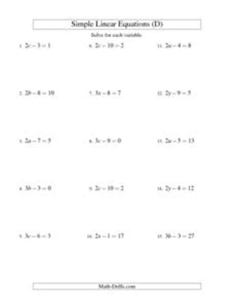 simple linear equations    grade worksheet lesson planet