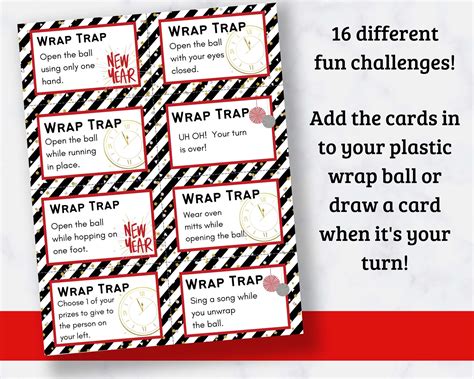printable saran wrap ball game challenge cards  years edition