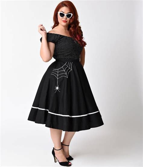 Plus Size Miss Muffet Spiderweb Swing Skirt By Hell Bunny