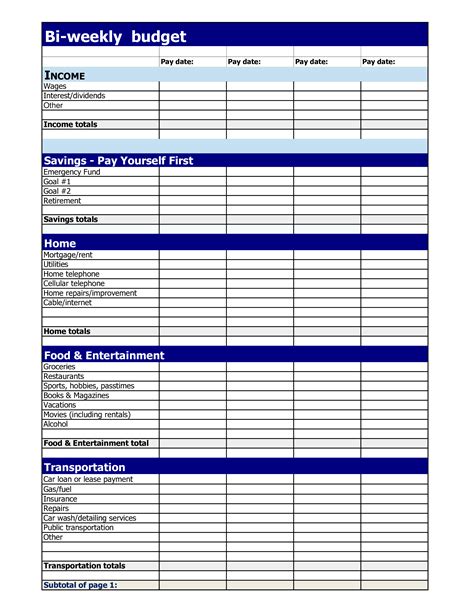 budgeting forms  printable printable templates