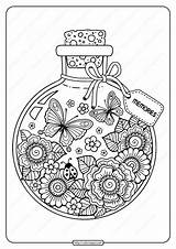 Colorare Coccinella Bottiglia Adulti Vetro Memorie Farfalle Mandala Memories sketch template