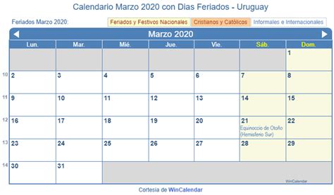 calendario marzo imprimir uruguay