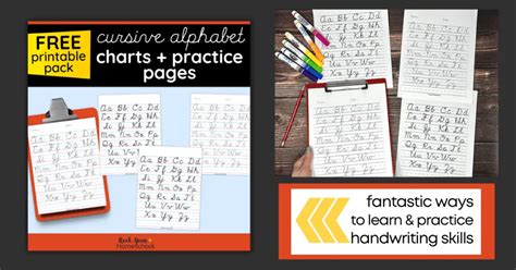 cursive alphabet chart printable pack  handwriting fun