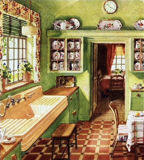 A Late 1920s Kitchen Lots Of Vibrant Greens Coming Through In This