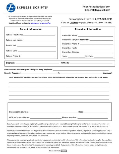 Free Express Scripts Prior Rx Authorization Form Pdf Eforms
