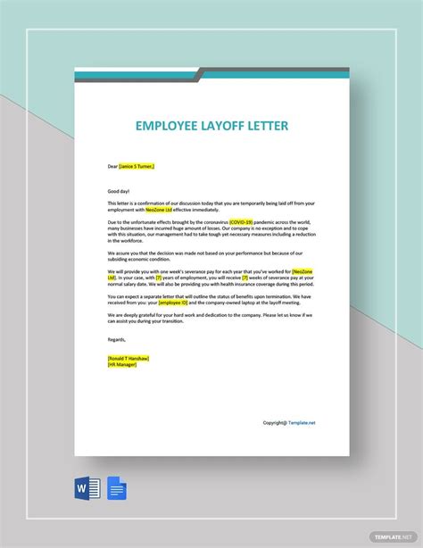 employee layoff letter  word pages  google docs