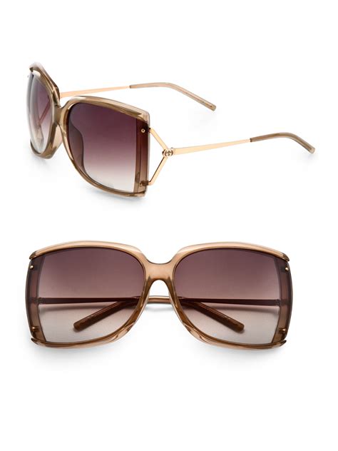 gucci square plastic sunglasses in brown gold lyst