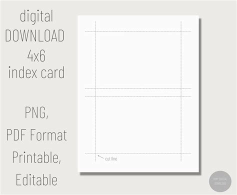 printable  index card digital index card printable note cards