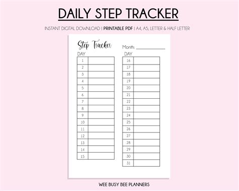 step tracker printable monthly step challenge digital etsy