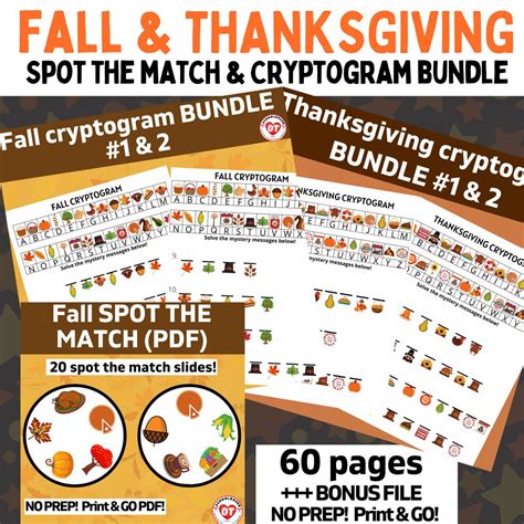 ot fall thanksgiving cryptogram worksheets fall spot  match game bundle matching games
