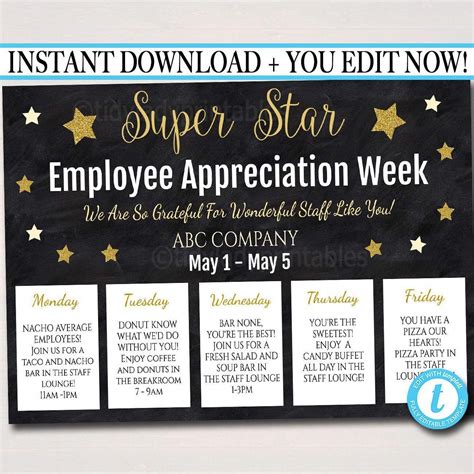 staff appreciation week itinerary poster appreciation week schedule