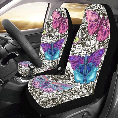set of 2 car seat covers butterflies universal auto front seats