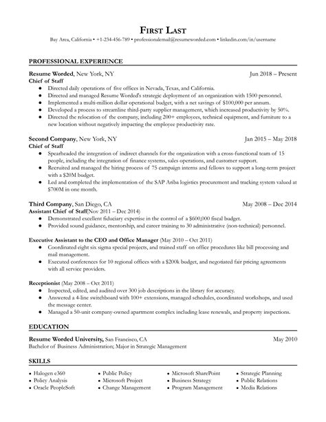 chief  staff resume examples   resume worded