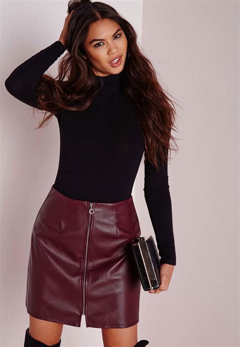 missguided zip front faux leather   skirt burgundy  red lyst