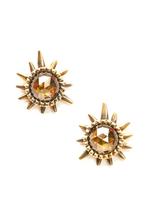 sylva and cie gold rough and champagne diamond sunburst earrings