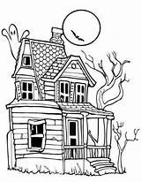 Coloring Pages Scary Halloween Haunted House Spooky Monster Old Creepy Houses Color Printable Drawing Kids Clipart Moon Night Adults Print sketch template
