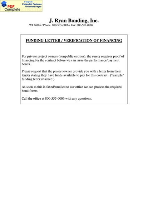 funding letterverification  financing letter template printable