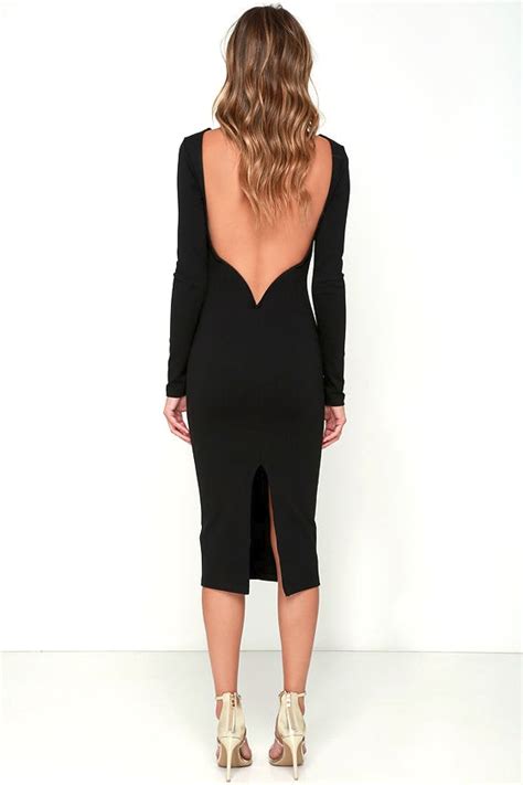 sexy black midi dress backless dress bodycon dress