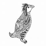 Zentangle Stilizzato Pinguino Stilisierte Pinguin Illustrazione sketch template