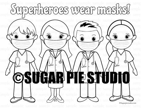 superhero doctor nurse superheroes wear masks coloring page etsy