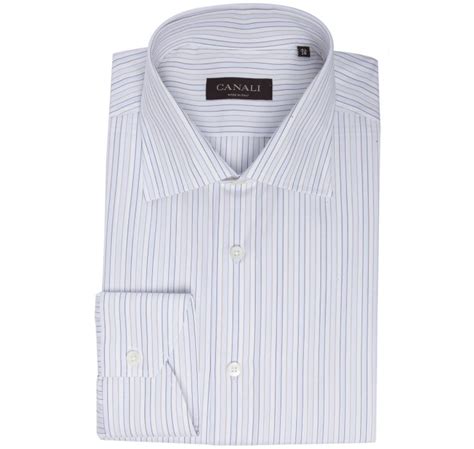 canali white pin striped spread collar dress shirt in