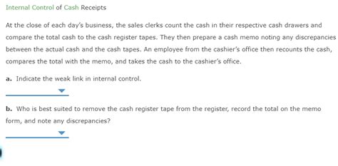 solved internal control  cash receipts   close  cheggcom