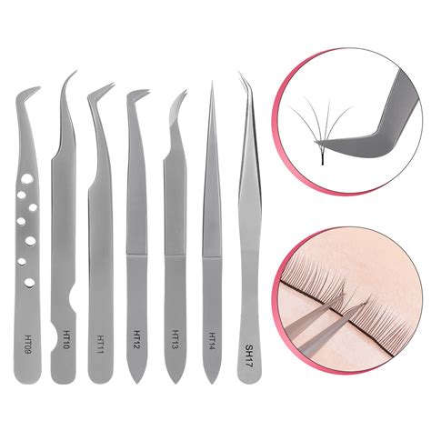 genielash 1 pc eyelash extension tweezers 7 types curved and straight