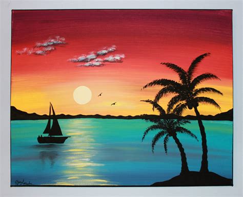 original acrylic painting canvas paradise  picturesquefolkart