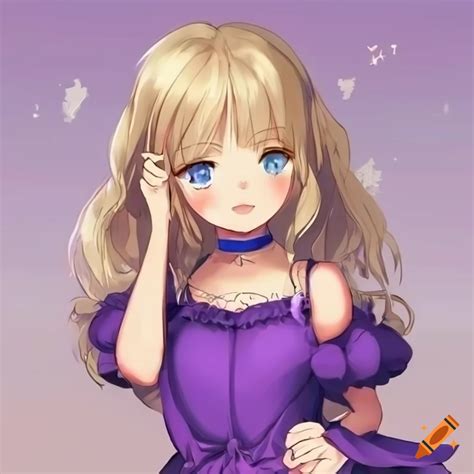 Cute Blonde Girl In A Purple Dress On Craiyon