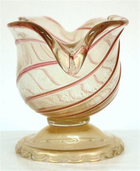 Murano Glass Vase Or Bowl In Swirl Pattern With Gold