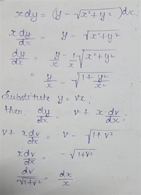 Calculus 1 St Order Homogenous Equation Xdy Y Sqrt {x 2 Y 2