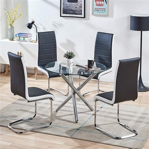 modern  dining table set clear tempered glass top table  faux