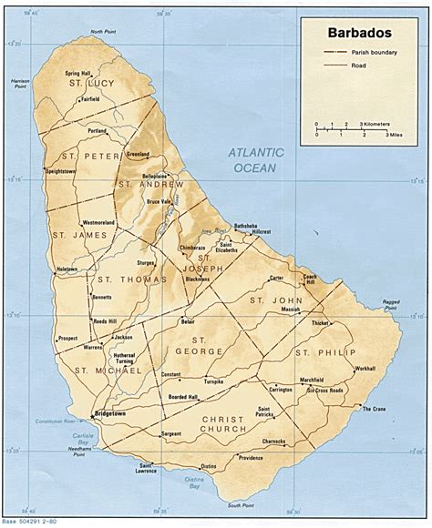 Large Detailed Administrative And Relief Map Of Barbados Barbados