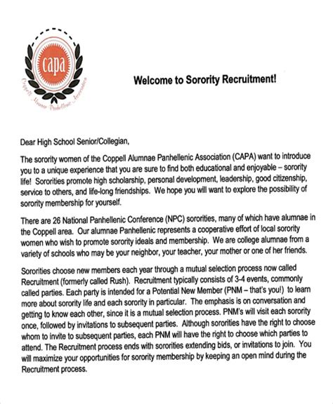 sample sorority recommendation letter templates   ms word