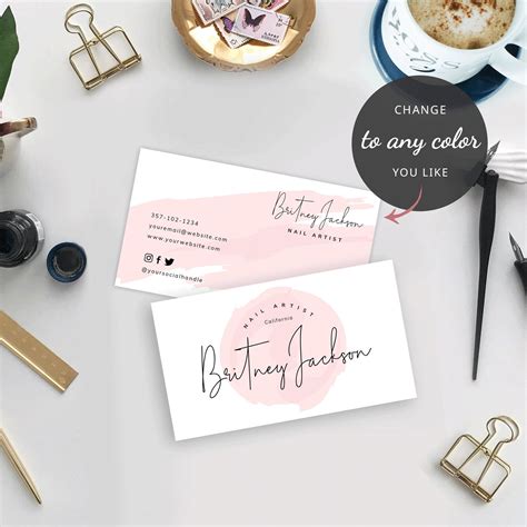 feminine business card template printable contact cards etsy