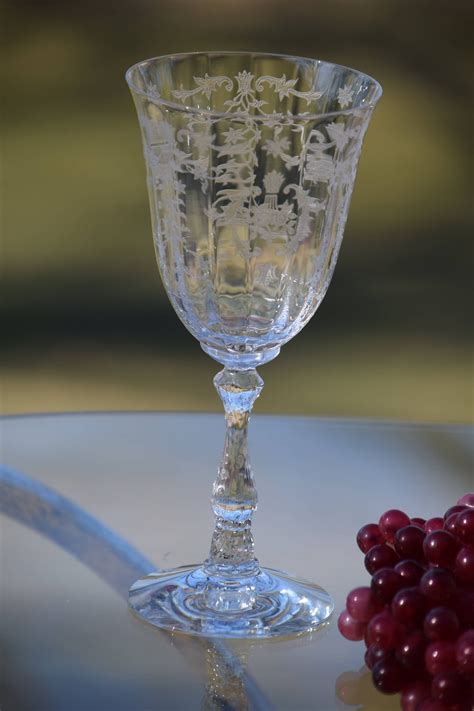 vintage acid etched crystal water goblet wine glasses set   lenox navarre clear circa