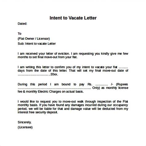 sample intent  vacate letter template mous syusa