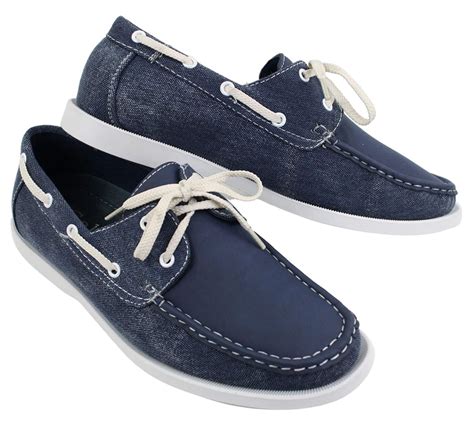 mens retro denim style vintage deck boat shoes smart casual laced navy washed happy gentleman