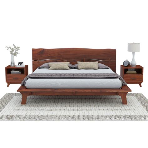 levi real acacia solid wood platform bed   edge headboard