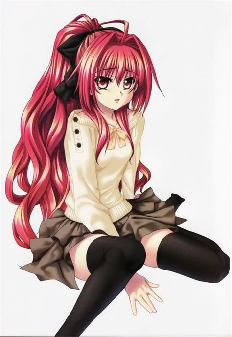sexy anime girl with red hair tall pretty with long red