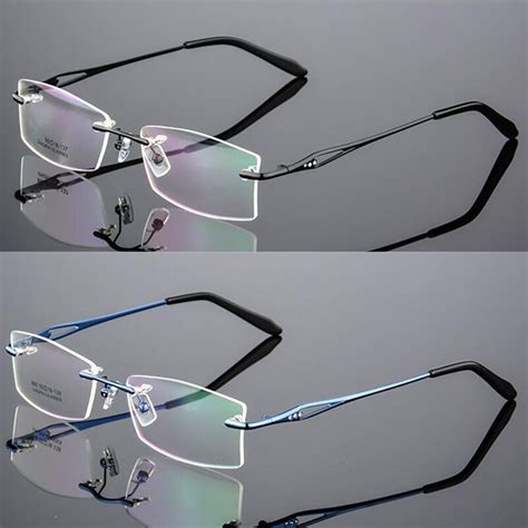 luxury diamond putted rimless eyeglass frames myopia rx able memory