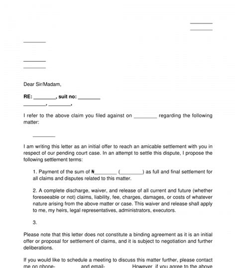 settlement offer letter sample template