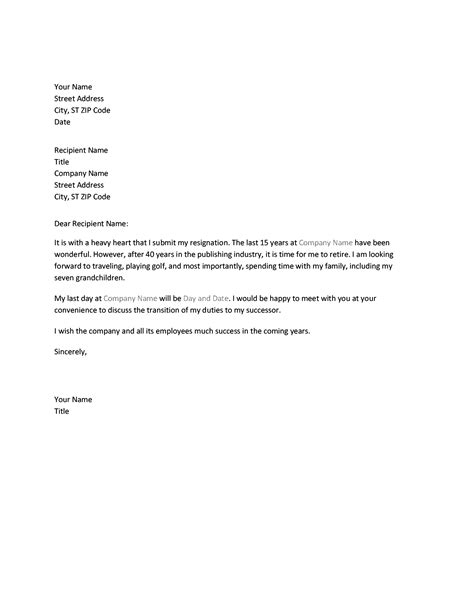 resignation letter due  retirement simple cover letter template