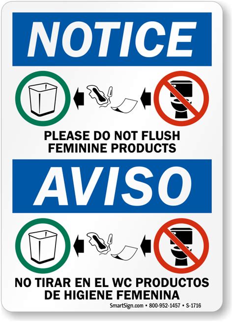 flush feminine products notice bilingual sign sku