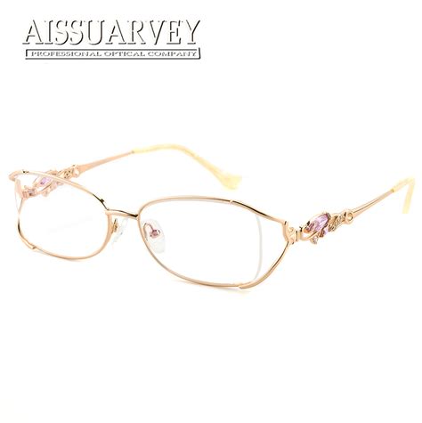 luxury rhinestone metal eyeglasses frames women vintage crystal optical