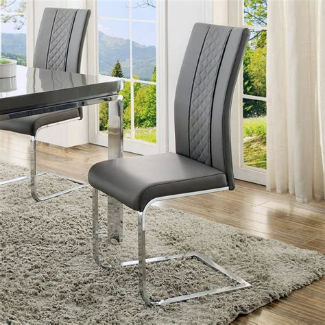 Metal And Leather Dining Side Chair With Cantilever Style Base Chrome